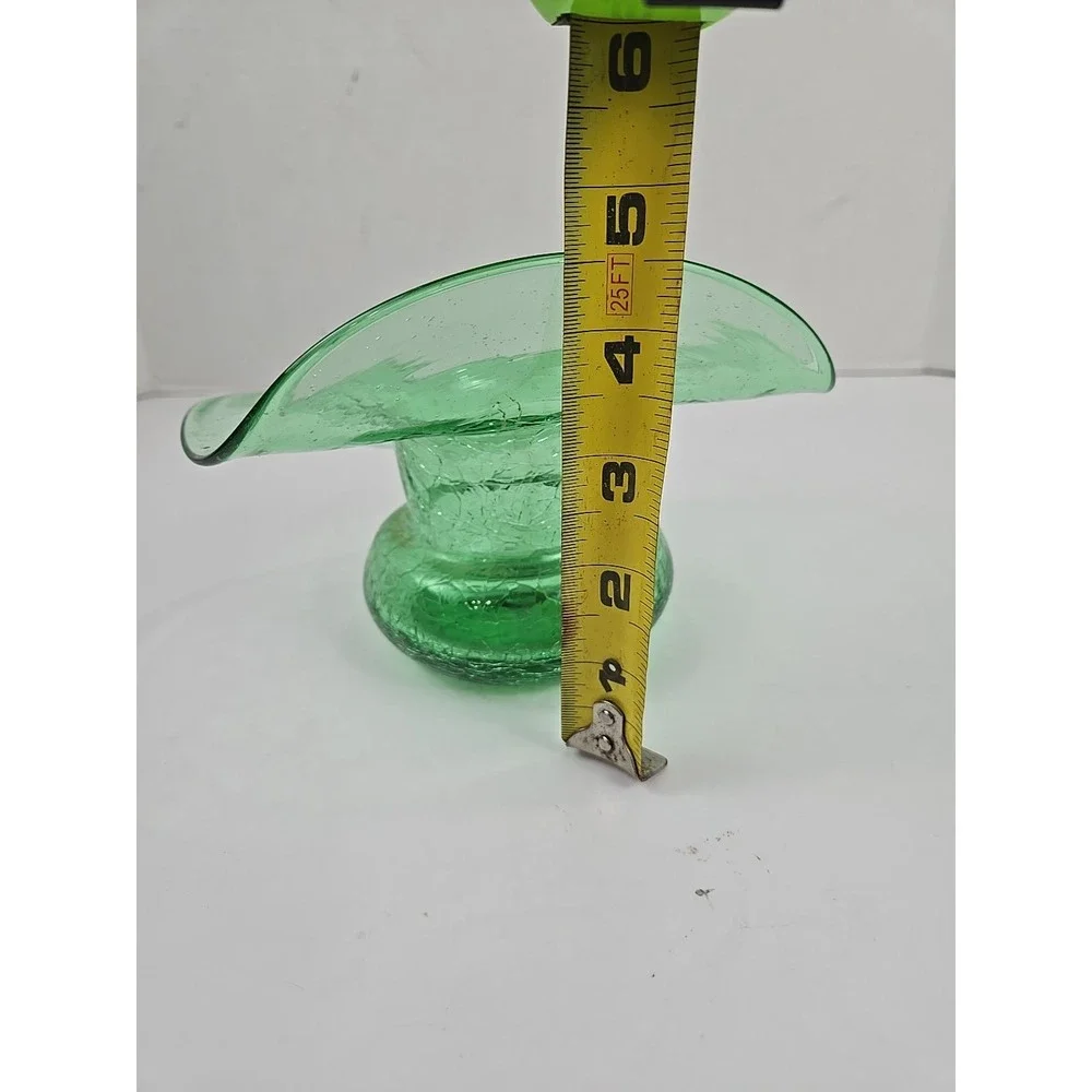 Elegant Blenko? Jack In the Pulpit Green Crackle Blown Art Glass Vase w Pontil